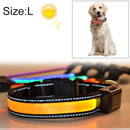 Medium and Large Dog Pet Solar + USB Charging LED Light Collar, Neck Circumference Size: L, 50-60cm(Yellow)-garmade.com