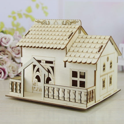 Creative Wooden Night Light Villa Money Coin Storage Box, Random Pattern Delivery-garmade.com