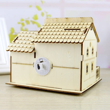 Creative Wooden Night Light Villa Money Coin Storage Box, Random Pattern Delivery-garmade.com