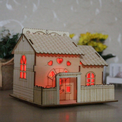 Creative Wooden Night Light Villa Money Coin Storage Box, Random Pattern Delivery-garmade.com