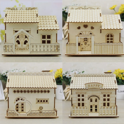 Creative Wooden Night Light Villa Money Coin Storage Box, Random Pattern Delivery-garmade.com