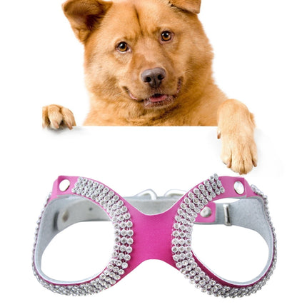 Rhinestone Leather Glasses Style Breathable Dog Chest Strap, Size: S(Magenta)-garmade.com