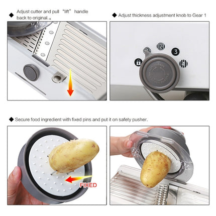CZ-01 Multifunctional Household Stainless Steel Manual Vegetable Cutting Machine Carrot Potato Grater (Silver)-garmade.com