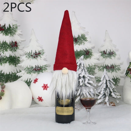 2 PCS CX20214 Faceless Doll Wine Bottle Bag Christmas Decoration(Red)-garmade.com