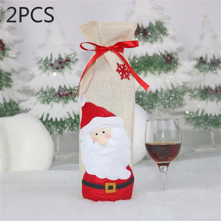 2 PCS CX20215 Santa Claus Pattern Wine Bottle Bag Christmas Decoration-garmade.com