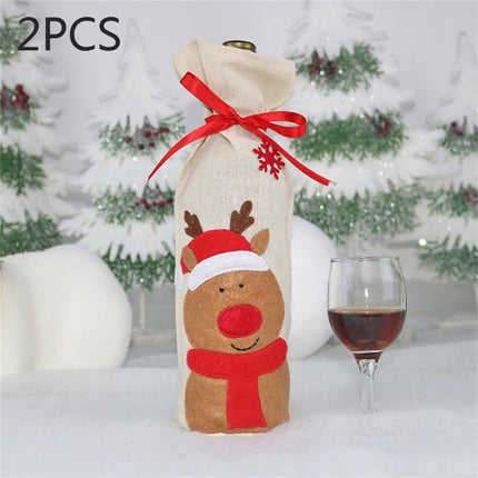 2 PCS CX20215 Elk Pattern Wine Bottle Bag Christmas Decoration-garmade.com