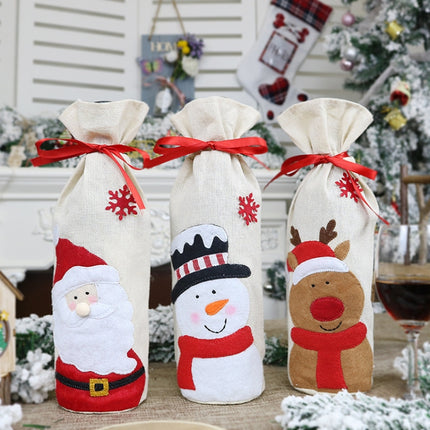 2 PCS CX20215 Snowman Pattern Wine Bottle Bag Christmas Decoration-garmade.com