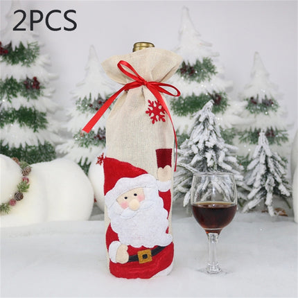 2 PCS CX20216 Santa Claus Pattern Wine Bottle Bag Christmas Decoration-garmade.com