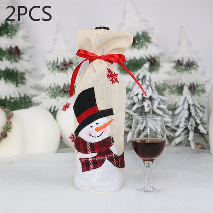 2 PCS CX20216 Snowman Pattern Wine Bottle Bag Christmas Decoration-garmade.com