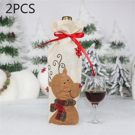 2 PCS CX20216 Elk Pattern Wine Bottle Bag Christmas Decoration-garmade.com