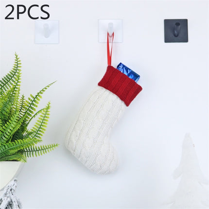 2 PCS CX20220 Christmas Wool Knitting Sock Gift Bag Christmas Tree Pendant Decoration(White)-garmade.com