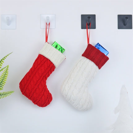 2 PCS CX20220 Christmas Wool Knitting Sock Gift Bag Christmas Tree Pendant Decoration(White)-garmade.com