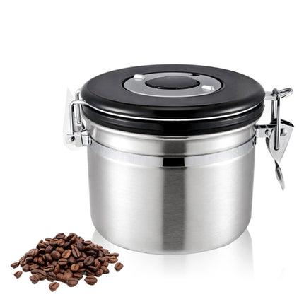 800ml Stainless Steel Sealed Food Coffee Grounds Bean Storage Container with Built-in CO2 Gas Vent Valve & Calendar (Silver)-garmade.com