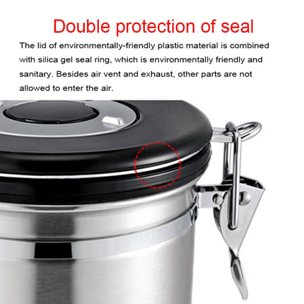 800ml Stainless Steel Sealed Food Coffee Grounds Bean Storage Container with Built-in CO2 Gas Vent Valve & Calendar (Silver)-garmade.com