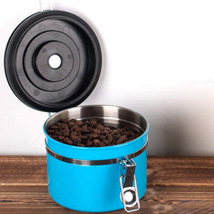 1200ml Stainless Steel Sealed Food Coffee Grounds Bean Storage Container with Built-in CO2 Gas Vent Valve & Calendar (Blue)-garmade.com
