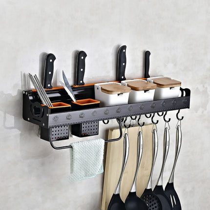 60cm 2 Cups Kitchen Multi-function Wall-mounted Storage Rack Holder (Black)-garmade.com