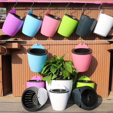 Self-Watering Planter Grow Plants Lazy Flower Pots Wall-hanging Round Resin Plastic Flower Pots, Size: 11x8x10.5cm(Pink)-garmade.com