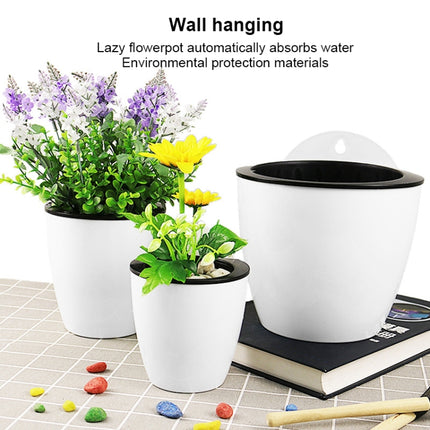 Self-Watering Planter Grow Plants Lazy Flower Pots Wall-hanging Round Resin Plastic Flower Pots, Size: 18x12.5x16cm(Pink)-garmade.com
