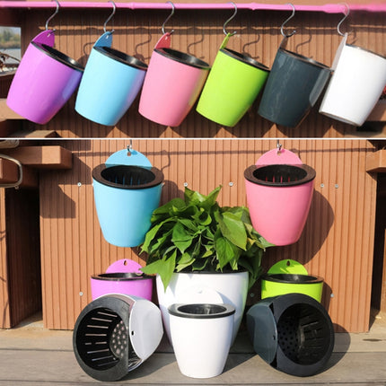 Self-Watering Planter Grow Plants Lazy Flower Pots Wall-hanging Round Resin Plastic Flower Pots, Size: 18x12.5x16cm(Pink)-garmade.com