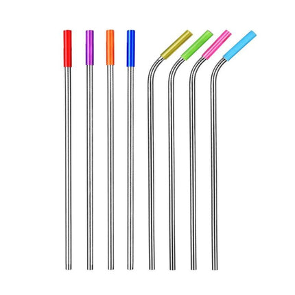 8 PCS Reusable Silicone Tips Stainless Steel Drinking Straws + 2 PCS Cleaner Brushes Set Kit with Cashmere Bag, 215*6mm-garmade.com