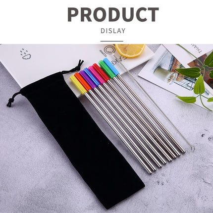 8 PCS Reusable Silicone Tips Stainless Steel Drinking Straws + 2 PCS Cleaner Brushes Set Kit with Cashmere Bag, 215*6mm-garmade.com