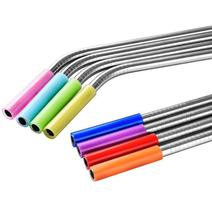 8 PCS Reusable Silicone Tips Stainless Steel Drinking Straws + 2 PCS Cleaner Brushes Set Kit with Cashmere Bag, 215*6mm-garmade.com