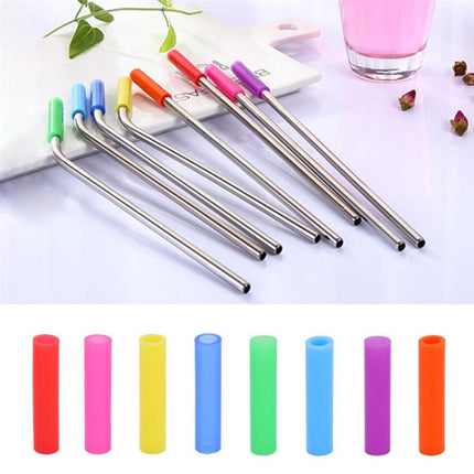 8 PCS Reusable Silicone Tips Stainless Steel Drinking Straws + 2 PCS Cleaner Brushes Set Kit with Cashmere Bag, 215*6mm-garmade.com