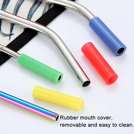 8 PCS Reusable Silicone Tips Stainless Steel Drinking Straws + 2 PCS Cleaner Brushes Set Kit with Cashmere Bag, 266*6mm-garmade.com