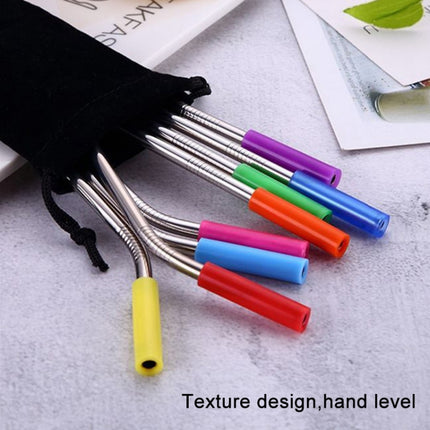 8 PCS Reusable Silicone Tips Stainless Steel Drinking Straws + 2 PCS Cleaner Brushes Set Kit with Cashmere Bag, 266*6mm-garmade.com