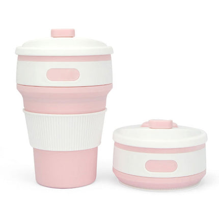 350ml Folding Portable Silicone Coffee Cup Multi-function Travel Cup (Pink)-garmade.com