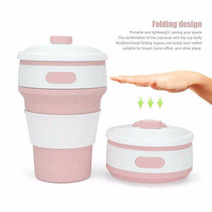 350ml Folding Portable Silicone Coffee Cup Multi-function Travel Cup (Pink)-garmade.com