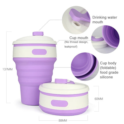 350ml Folding Portable Silicone Coffee Cup Multi-function Travel Cup (Pink)-garmade.com