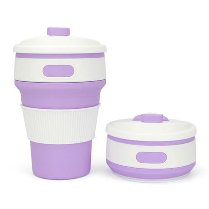 350ml Folding Portable Silicone Coffee Cup Multi-function Travel Cup (Purple)-garmade.com