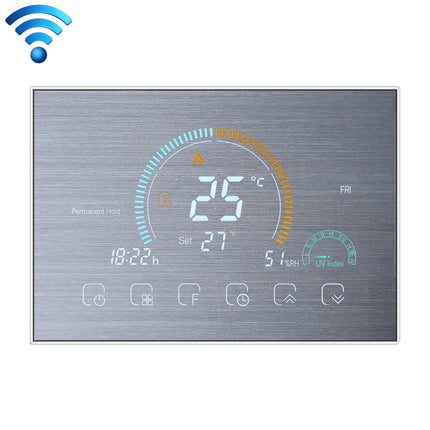 BHT-8000-GCLW-SS Brushed Stainless Steel Mirror Controlling Water/Gas Boiler Heating Energy-saving and Environmentally-friendly Smart Home Negative Display LCD Screen Round Room Thermostat with WiFi-garmade.com