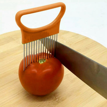 Stainless Steel Vegetable Onion Cutter Holder Meat Needle Kitchen Tools(Orange)-garmade.com