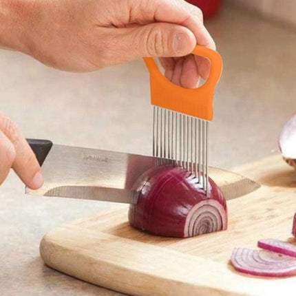 Stainless Steel Vegetable Onion Cutter Holder Meat Needle Kitchen Tools(Orange)-garmade.com