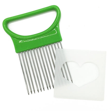 Stainless Steel Vegetable Onion Cutter Holder Meat Needle Kitchen Tools(Green)-garmade.com