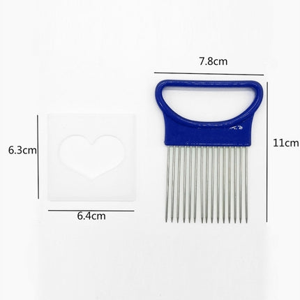 Stainless Steel Vegetable Onion Cutter Holder Meat Needle Kitchen Tools(Blue)-garmade.com