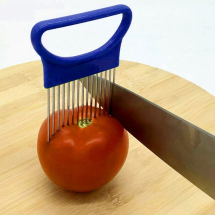 Stainless Steel Vegetable Onion Cutter Holder Meat Needle Kitchen Tools(Blue)-garmade.com
