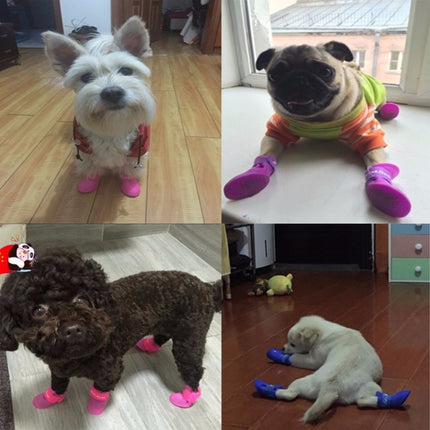 Lovely Pet Dog Shoes Puppy Candy Color Rubber Boots Waterproof Rain Shoes, M, Size: 5.0 x 4.0cm(Pink)-garmade.com