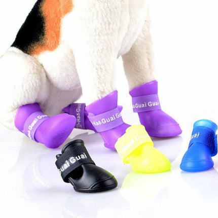 Lovely Pet Dog Shoes Puppy Candy Color Rubber Boots Waterproof Rain Shoes, L, Size: 5.7 x 4.7cm(Black)-garmade.com
