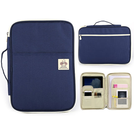 Office Supplies Multi-purpose Zipper Document Folder A4 Storage Bag(Navy Blue)-garmade.com