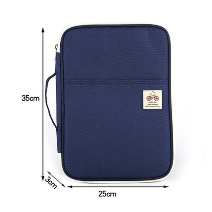 Office Supplies Multi-purpose Zipper Document Folder A4 Storage Bag(Navy Blue)-garmade.com