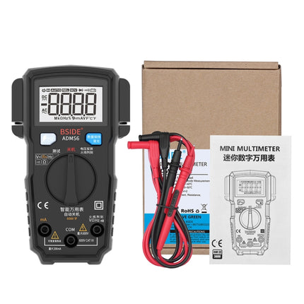 BSIDE ADMS6 High-precision Fully Automatic Small Digital Intelligent Multimeter with HD Digital Display & Shockproof Cover, Support Function Range Switch & Double-sided Pen Holder (Black)-garmade.com