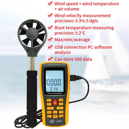 BENETECH GM8902+ LCD Display Digital Digital Anemometer Air Flow Wind Speed Scale Meter-garmade.com