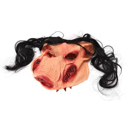 Halloween Mask Latex Pig Head Cap Halloween Festival Party Fancy Pig Face Masquerade Masks with Hair-garmade.com