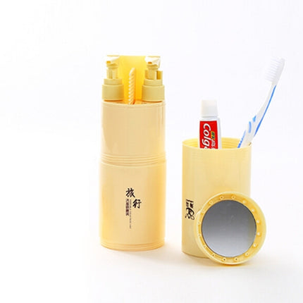 Creative 5 in 1 Portable Gargle Cup Shampoo Sub-Bottle Comb Make-up Mirror Travel Wash Kits, Standard Sets(Khaki)-garmade.com