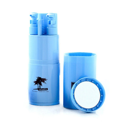 Creative 5 in 1 Portable Gargle Cup Shampoo Sub-Bottle Comb Make-up Mirror Travel Wash Kits, Standard Sets(Blue)-garmade.com