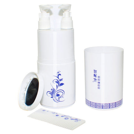 Creative 5 in 1 Portable Gargle Cup Shampoo Sub-Bottle Comb Make-up Mirror Travel Wash Kits, Standard Sets(White)-garmade.com