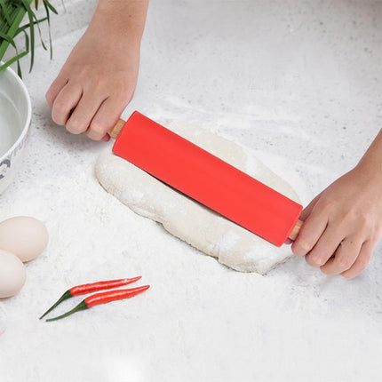 kn055 Solid Wooden Handle Silicone Rolling Pin Non-stick Food Dumpling Stick, Length: 29cm, Random Color Delivery-garmade.com